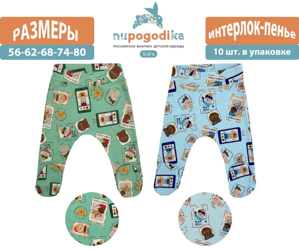 Евроползунки кулиска (Интерлок пенье) Мишки (размеры 56/62/68/74/80) оптом