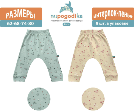 Штанишки на резинке с манжетами (Интерлок пенье) Совушки (размеры 62/68/74/80) оптом