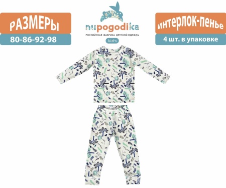 Пижама с брюками (Интерлок пенье) Веточки синие (размеры 80/86/92/98) оптом