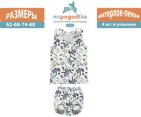 Майка + трусы (Интерлок пенье) Веточки синие (размеры 62/68/74/80) оптом