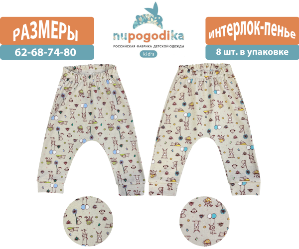 Штанишки на резинке с манжетами (Интерлок пенье) Шарики (размеры 62/68/74/80) оптом